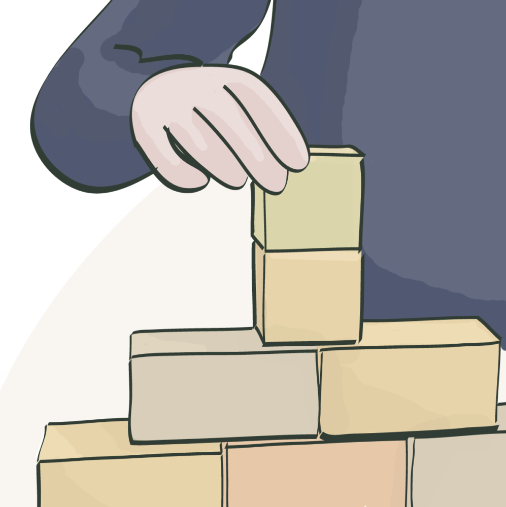 Illustration: Webdesigner beim Aufbau von Webseite